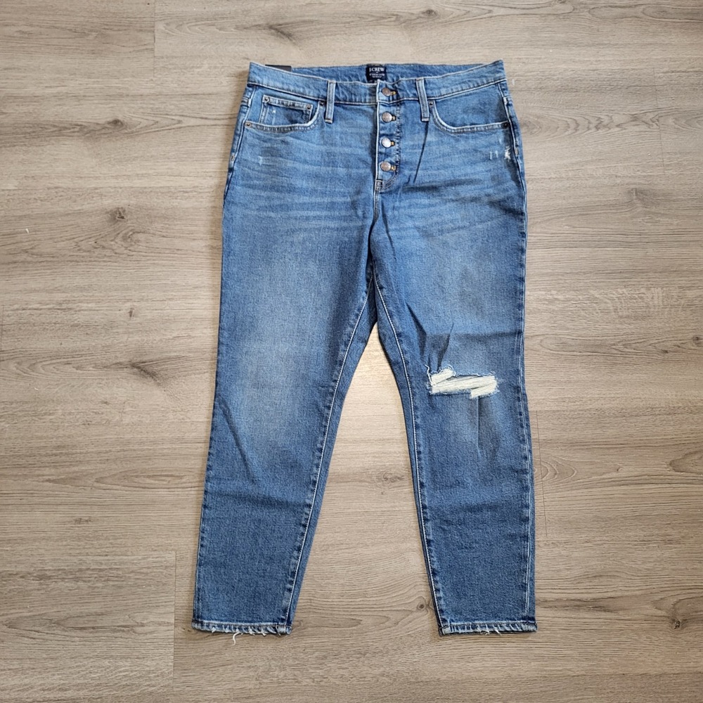 J.Crew‎ Petite 10" High-Rise Skinny Jeans 31P Button Fly Distressed Denim NEW